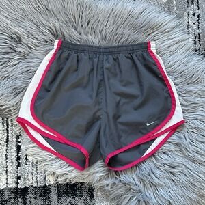 NIKE Dri Fit Women's Running Shorts Run Tempo Athletic Charcoal Pink Logo Size S